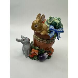 Vintage "Happy Easter" Bunny Rabbit Porcelain Keepsake Trinket Box